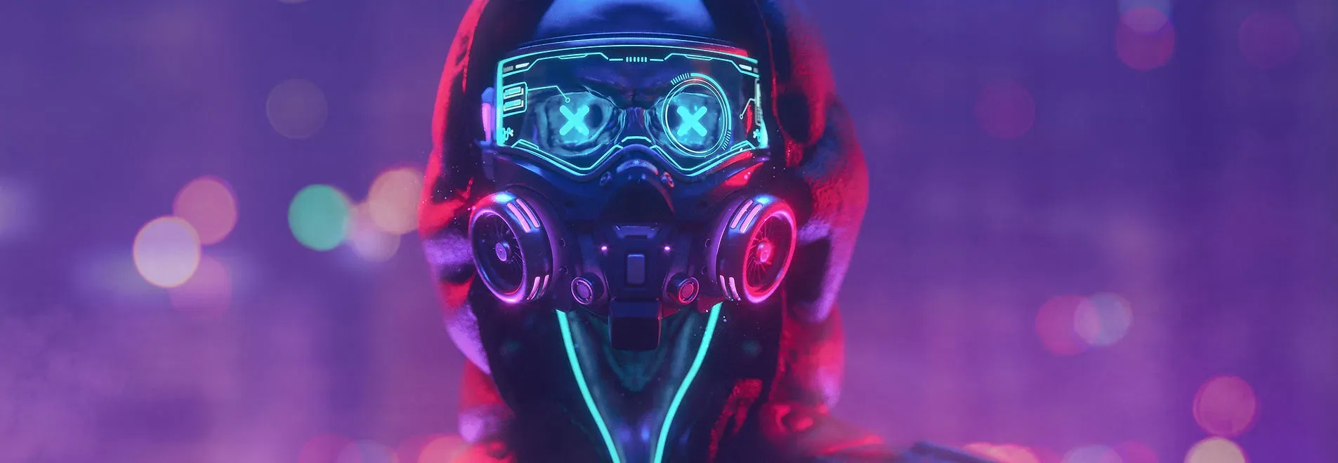 Futuristic guardian figure in a neon digital environment symbolizing vigilance